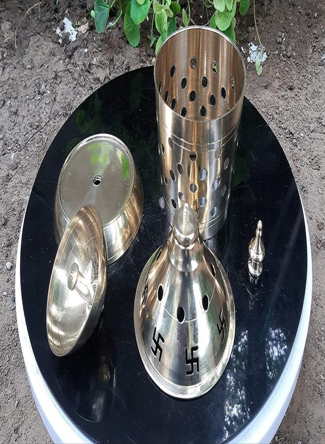 SVShoperzone Brass Akhand Diya with Jyoti Diya Cover Divi Oil Lamp for Temple Spiritual Oil Wick Lamp (Small) - Image 4